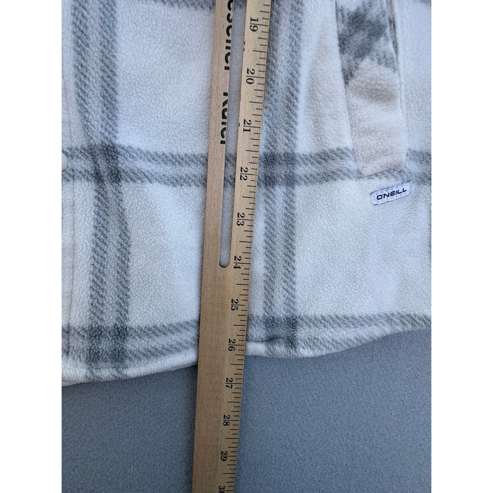 O'Neill Mens Cream Grey Plaid Fleece Shirt Jacket Shacket Size Medium - Picture 13 of 16